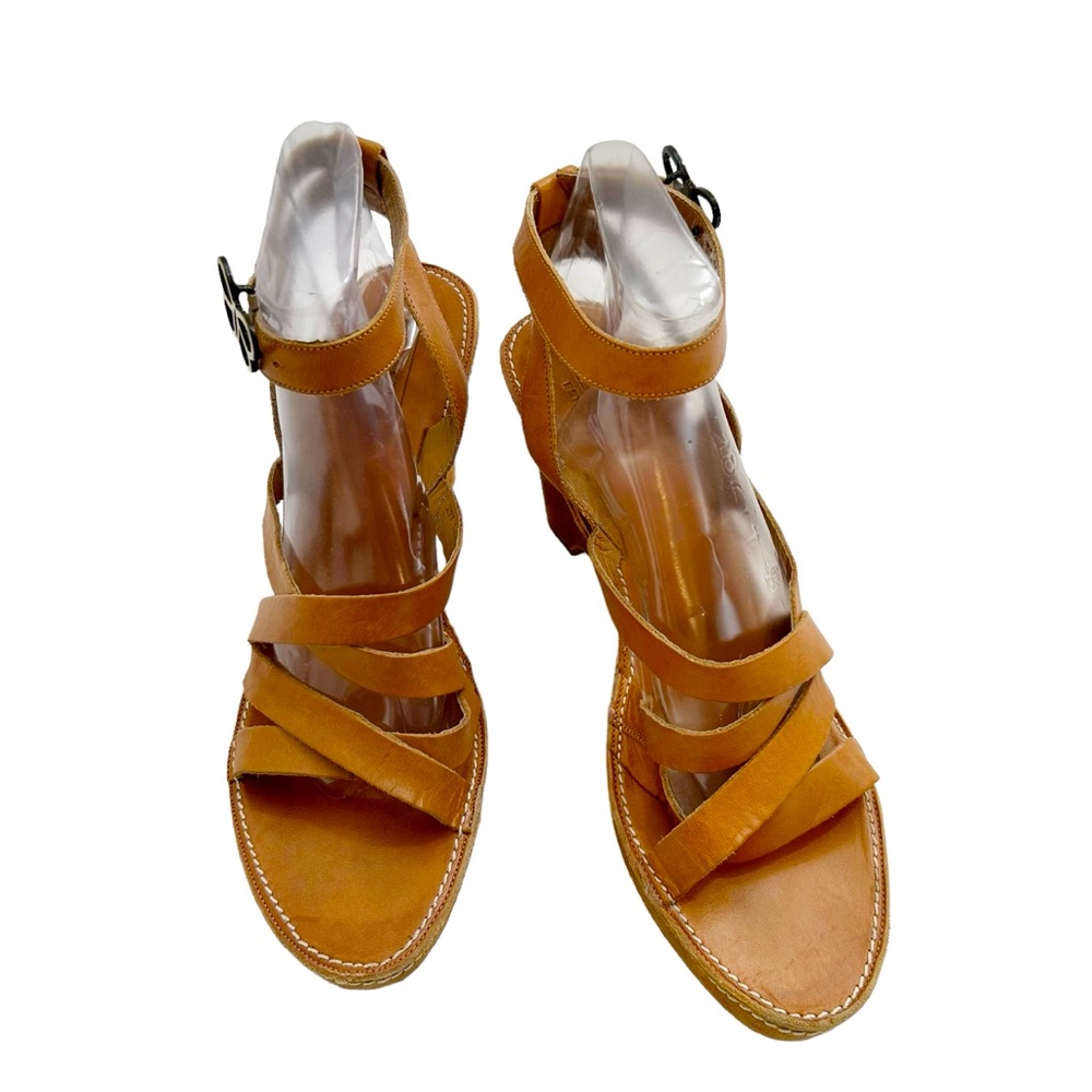 Coach Light Brown Calf Leather Telma Butterfly Adjustable Strap Wedge Sandals,10